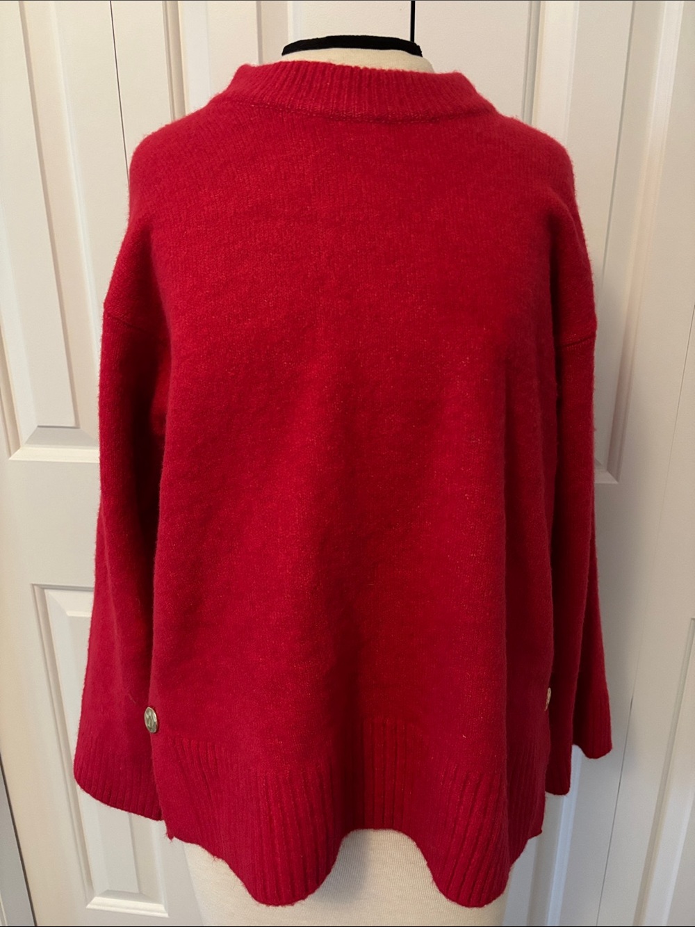 Primark Red Crewneck Knit Sweater with gold buttons